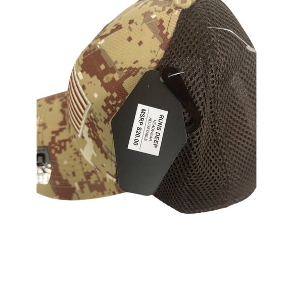 Runs Deep Tactical Camo Mesh Trucker Hat With Embroidered American Flag Mens OS - Picture 7 of 8